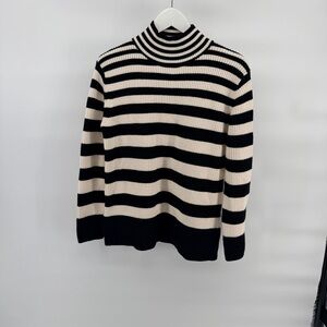 Striped Black and Cream Turtleneck Sweater